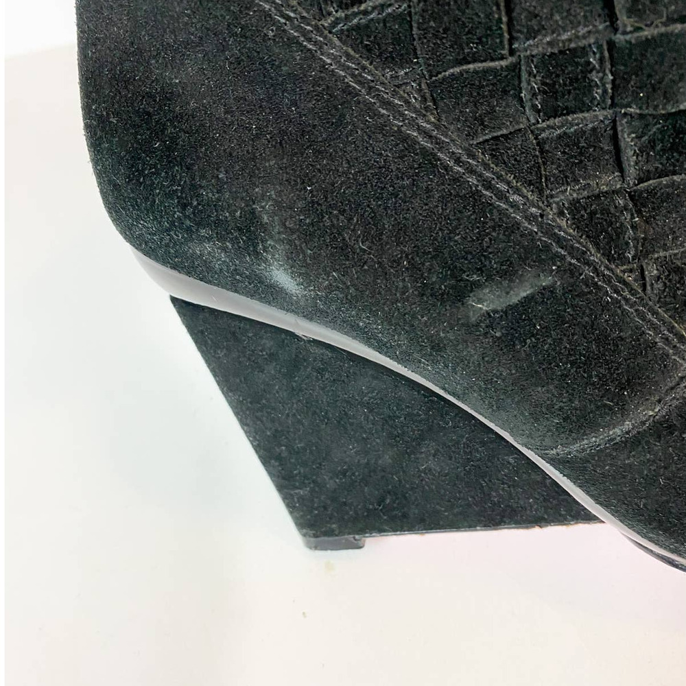 Betsey Johnson Black Suede Peep Toe Skinny Wedge Booties - Picture 9 of 9